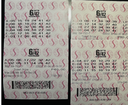Lotto tickets for Draw 4 — December 20, 2025