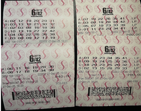 Lotto tickets for Draw 6 — December 27, 2025